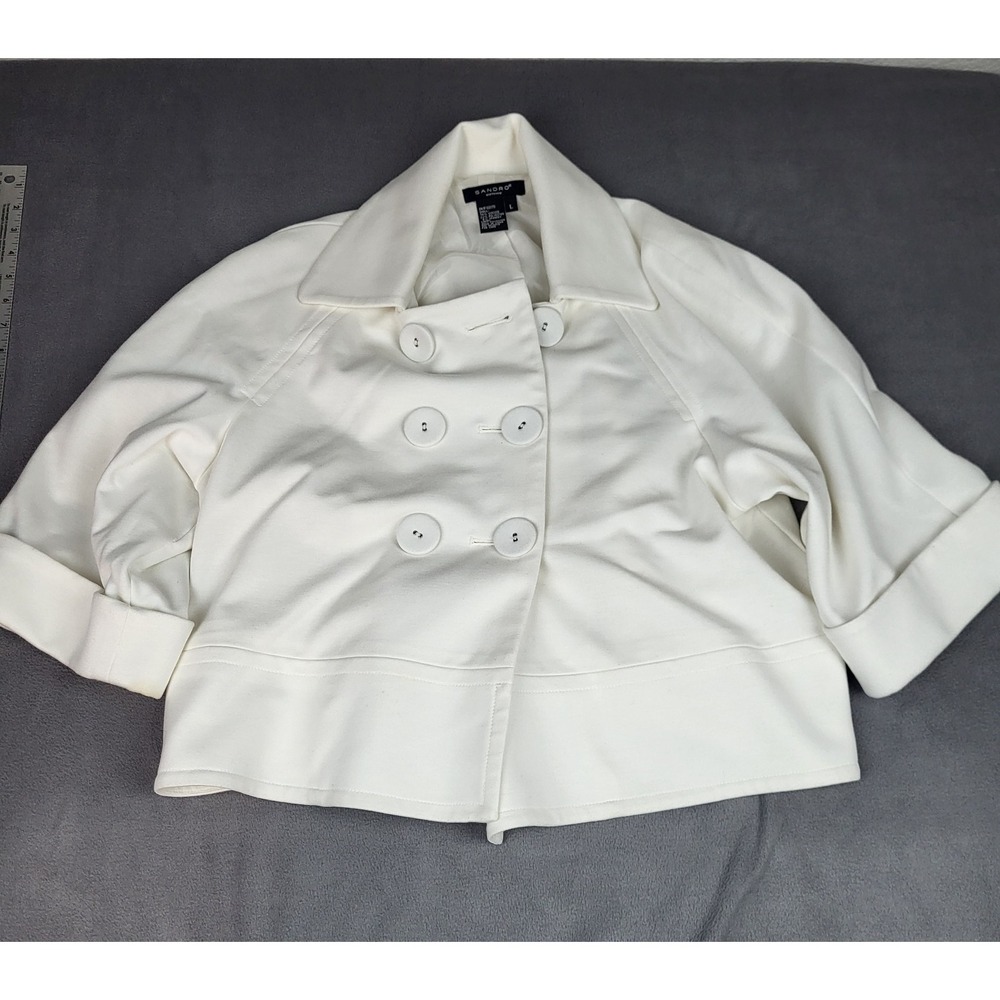 Sandro Sportswear Cropped Blazer Womens Large White Stretch Lightweight Buisness